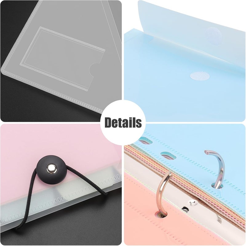 Uquelic A4 Binder, Folio Document Organizer with 12 Pockets, 3 Ring Folder Letter Size/A4, Cute Life Binder for Paper, Files, Photos, Letters, Cards(Clear-Macaron) - Image 3
